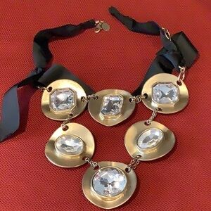 White House Black market statement necklace large metal disc with large Jewls